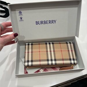 Burberry Tan and Red Checkered Wallet